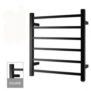 Aqua Matte Black Square 6 Bars Heated Towel Rail